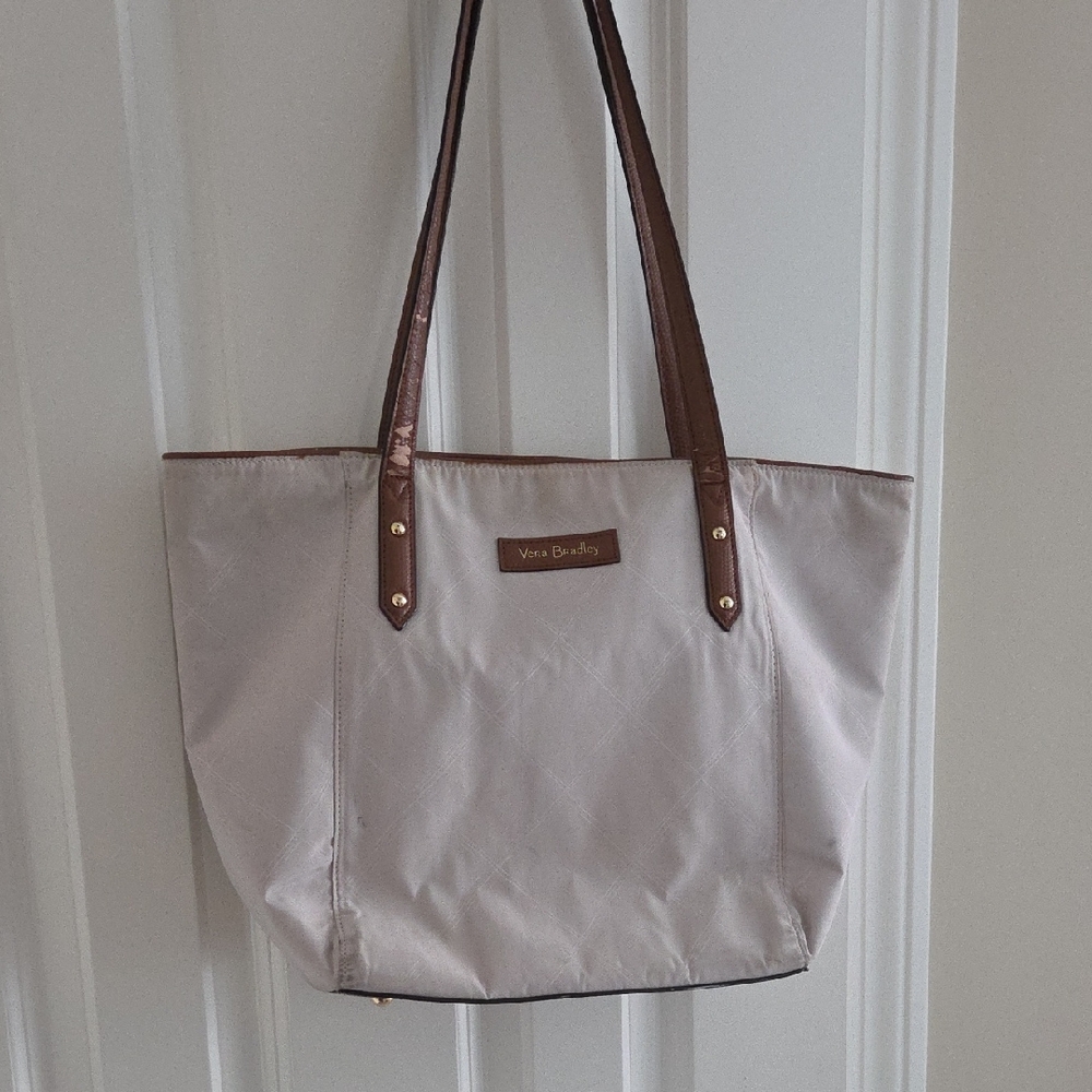 Vera Bradley Cream Tote with Brown Straps